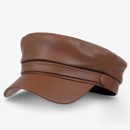 Flat Cap Octagonal Faux Leather Adjustable Fit