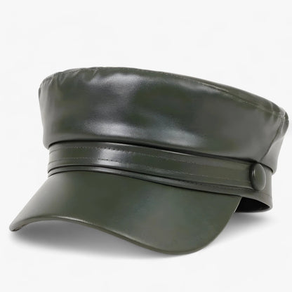 Flat Cap Octagonal Faux Leather Adjustable Fit
