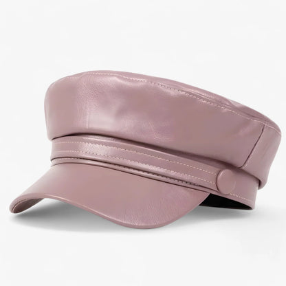 Flat Cap Octagonal Faux Leather Adjustable Fit