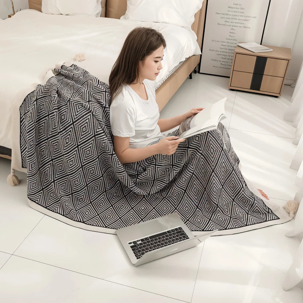Fleece Blanket Black And White Geometric Lightweight Polyester