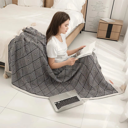 Fleece Blanket Black And White Geometric Lightweight Polyester