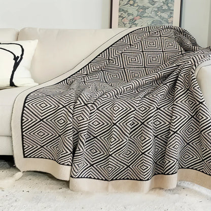 Fleece Blanket Black And White Geometric Lightweight Polyester