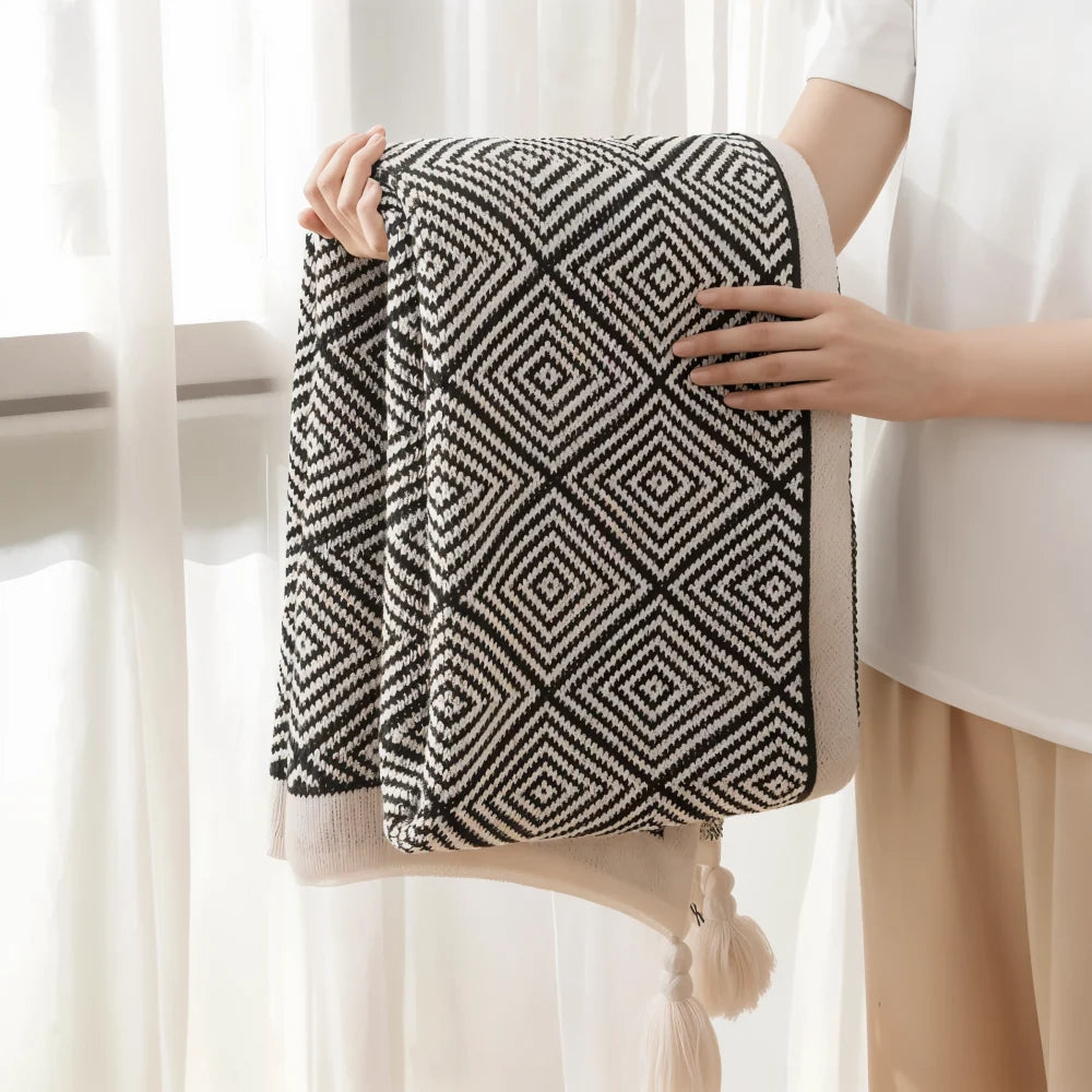 Fleece Blanket Black And White Geometric Lightweight Polyester