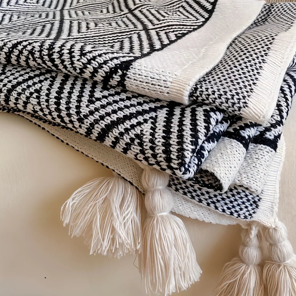 Fleece Blanket Black And White Geometric Lightweight Polyester