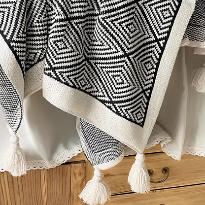 Fleece Blanket Black And White Geometric Lightweight Polyester