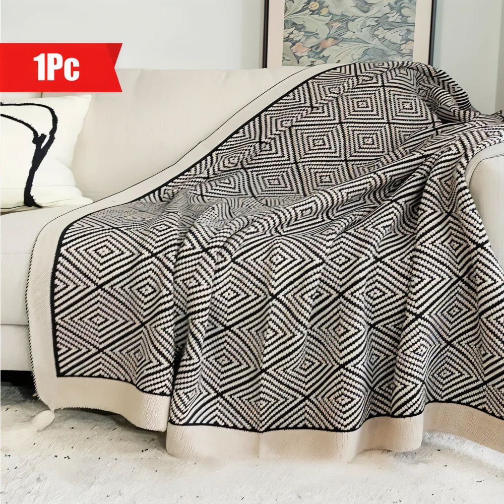 Fleece Blanket Black And White Geometric Lightweight Polyester