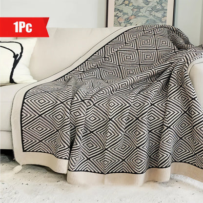 Fleece Blanket Black And White Geometric Lightweight Polyester