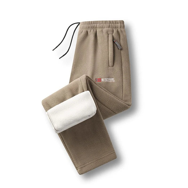 Fleece Pants Thermal Lined Elastic Waist Zip Pockets