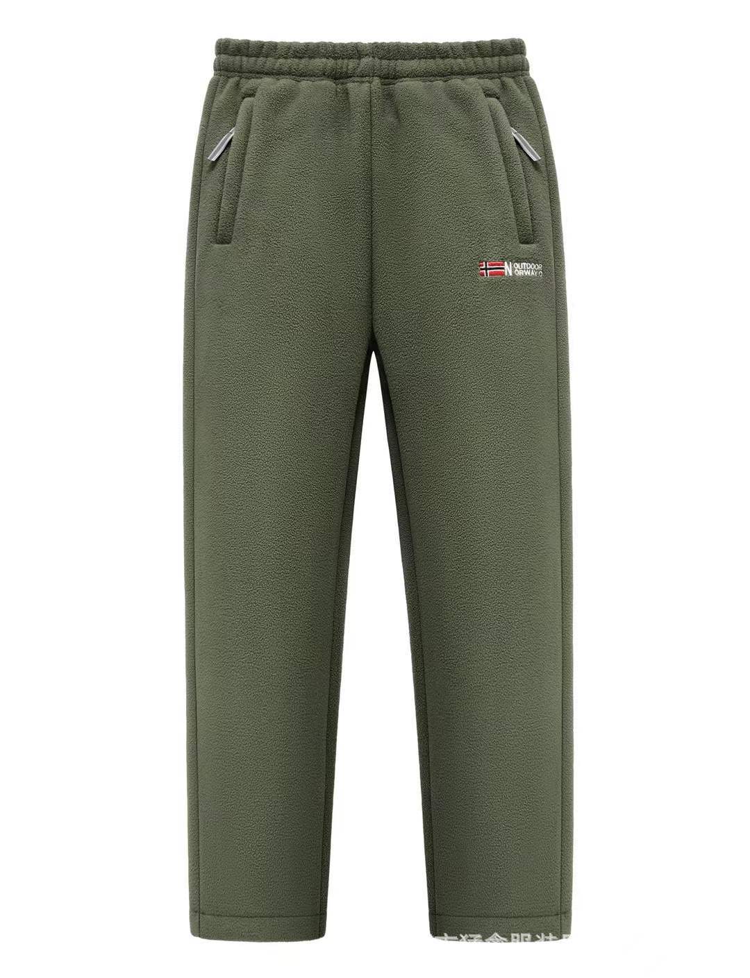 Fleece Pants Thermal Lined Elastic Waist Zip Pockets
