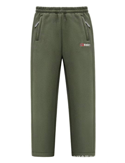 Fleece Pants Thermal Lined Elastic Waist Zip Pockets
