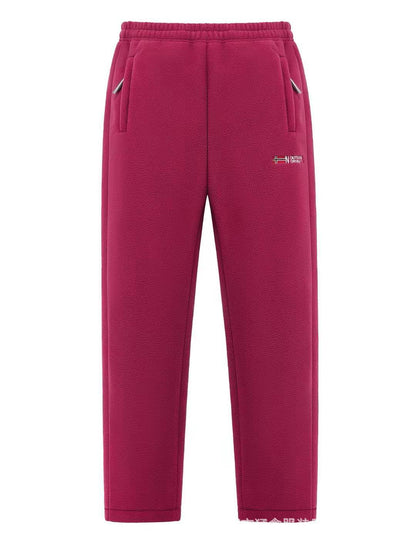 Fleece Pants Thermal Lined Elastic Waist Zip Pockets
