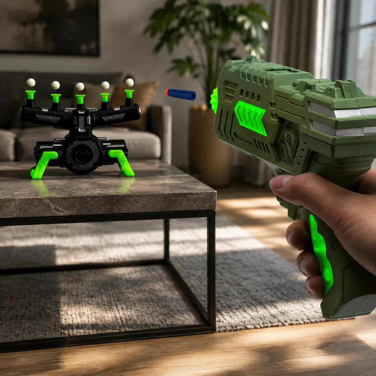 Floating Target Game Battery-Powered Glow-In-The-Dark Blaster & 12 Darts