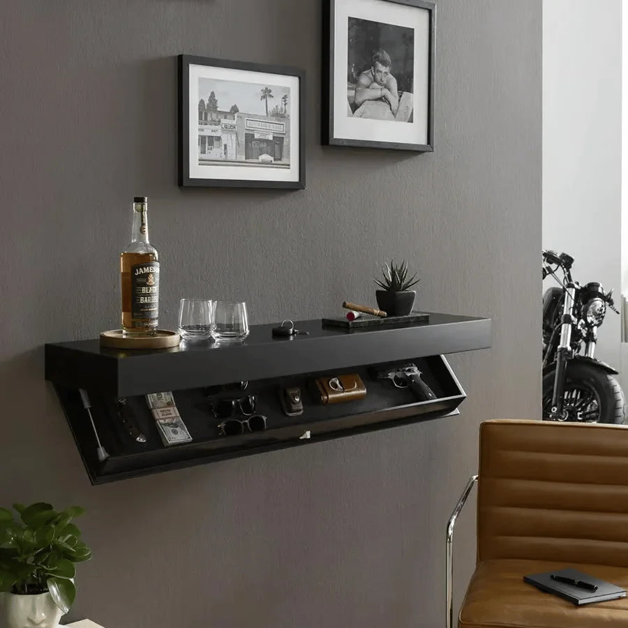 Floating Wall Shelf Solid Wood Hidden Compartment