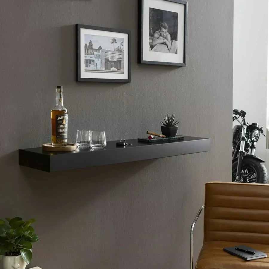 Floating Wall Shelf Solid Wood Touch-Activated Hidden Compartment