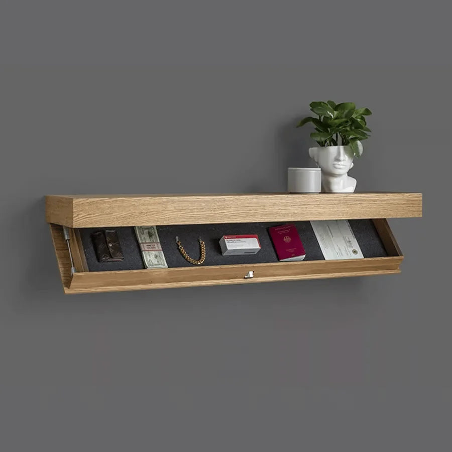 Floating Wall Shelf Solid Wood Touch-Activated Hidden Compartment