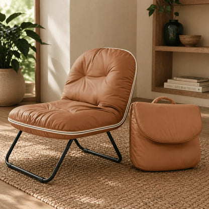 Floor Chair Foldable Waterproof Vegan Leather 109-Degree Recline