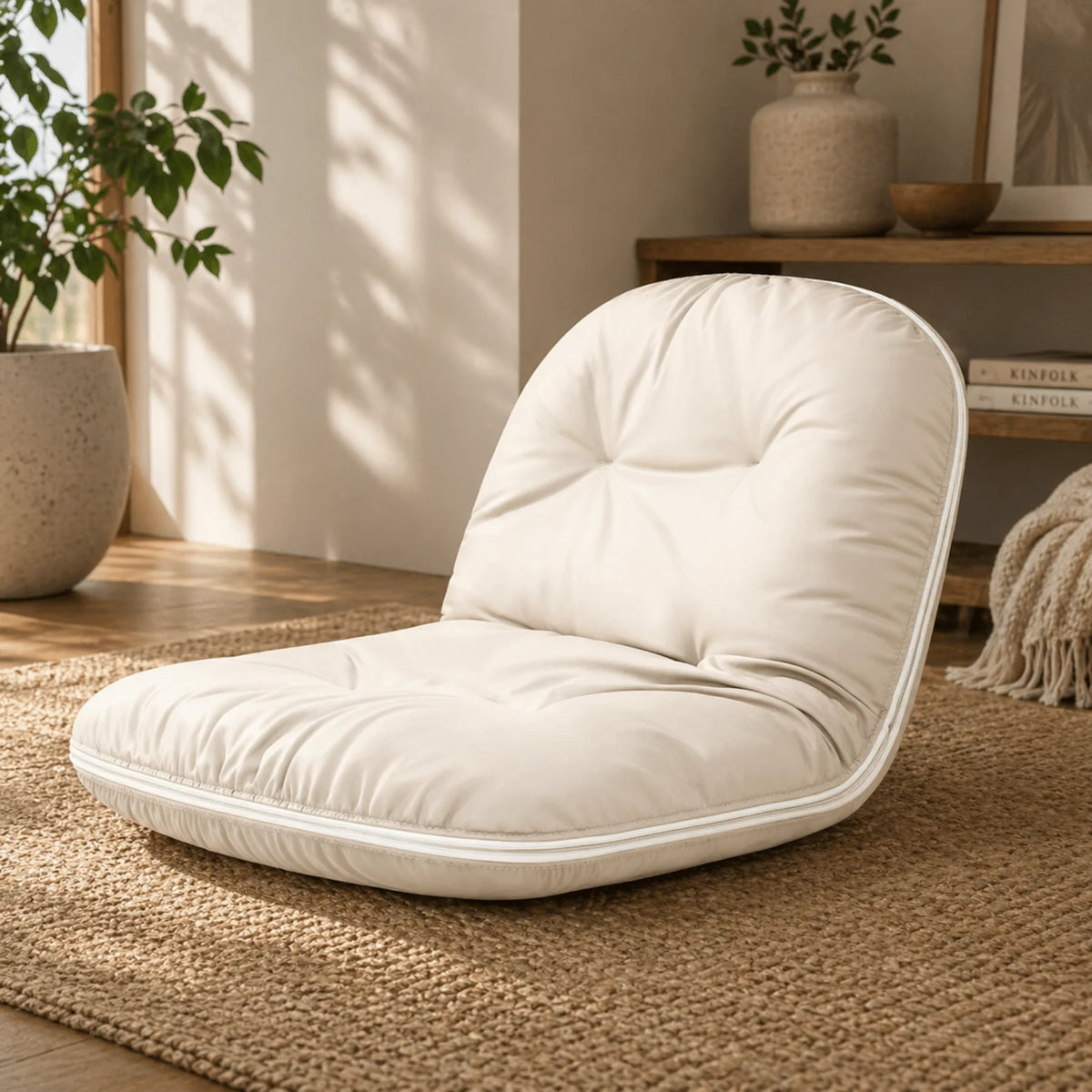 Floor Chair Foldable Waterproof Vegan Leather 109-Degree Recline