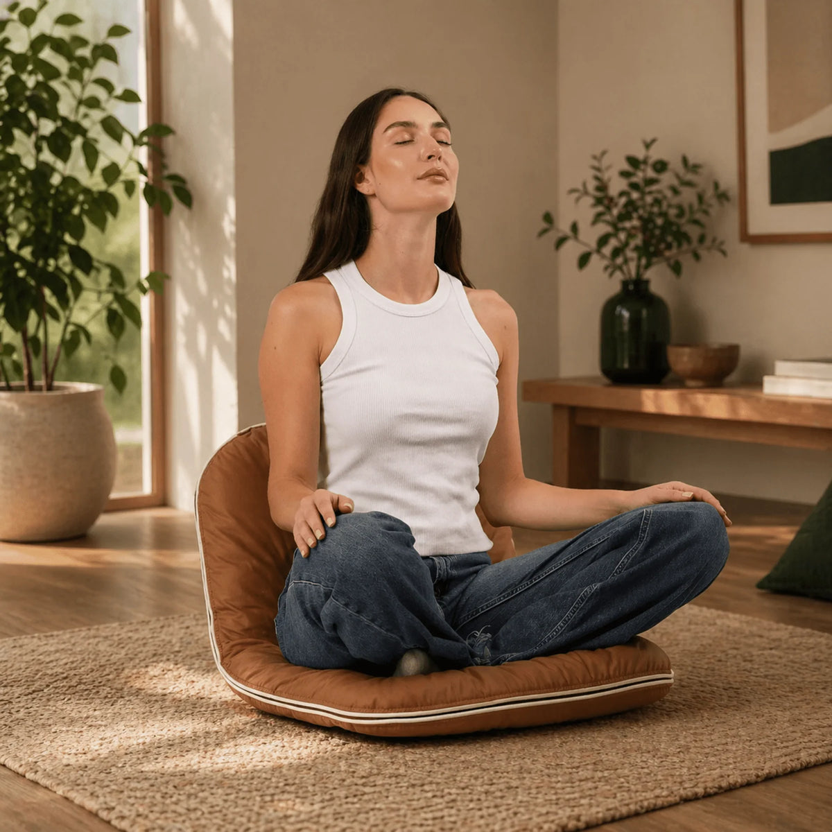 Floor Chair Foldable Waterproof Vegan Leather 109-Degree Recline