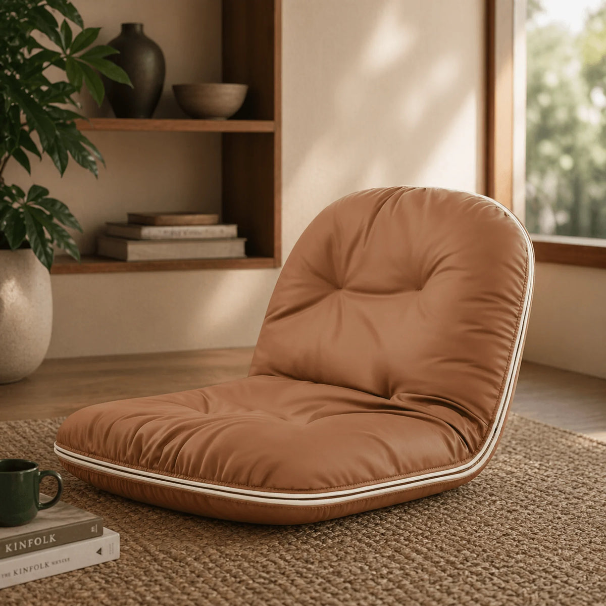 Floor Chair Foldable Waterproof Vegan Leather 109-Degree Recline