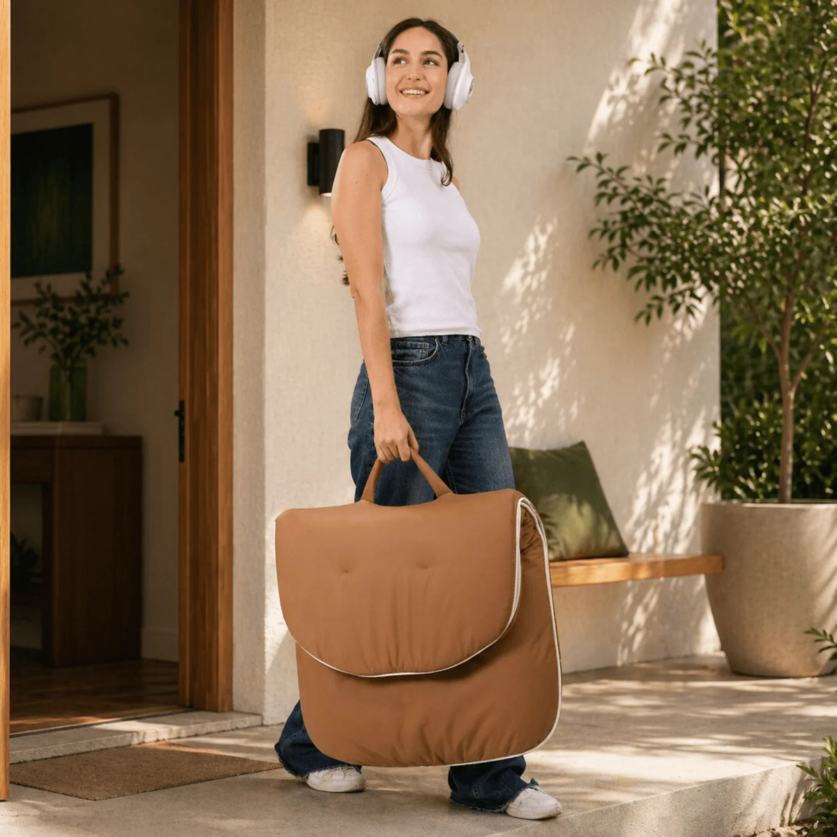 Floor Chair Foldable Waterproof Vegan Leather 109-Degree Recline