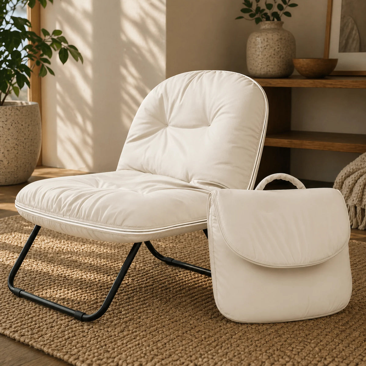 Floor Chair Foldable Waterproof Vegan Leather 109-Degree Recline
