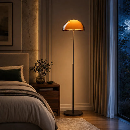 Floor Lamp Amber Acrylic Dome Wood-Tone Base