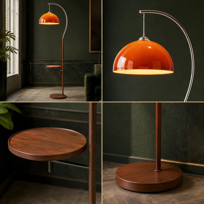 Floor Lamp Amber Acrylic Dome Wood-Tone Base