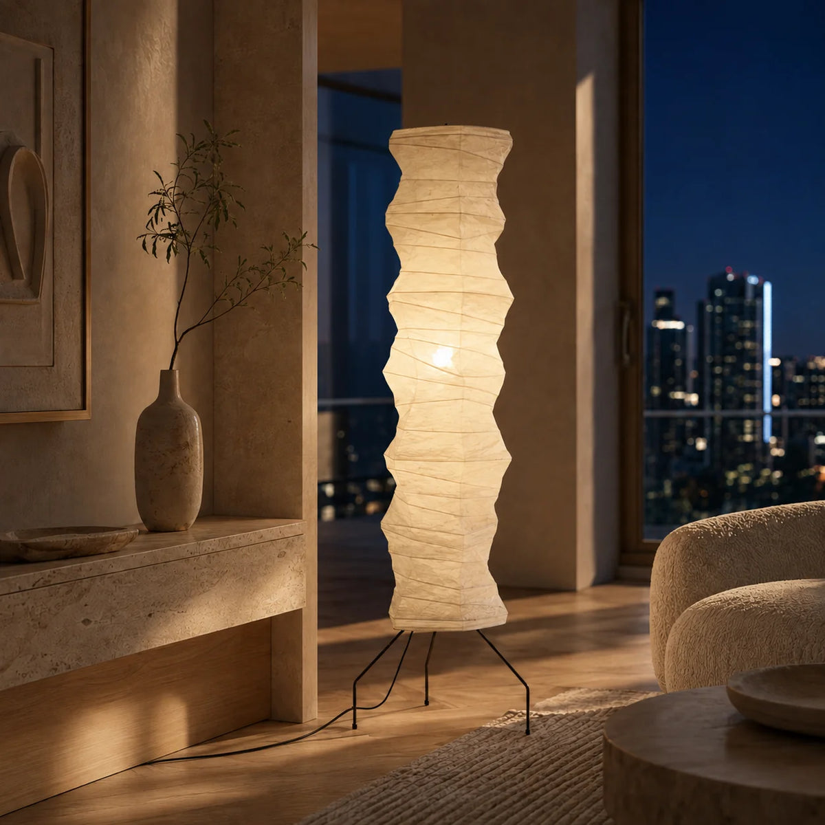 Floor Lamp Handcrafted Rice Paper Shade Bamboo Frame