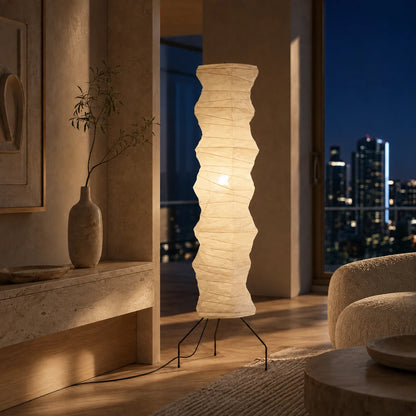 Floor Lamp Handcrafted Rice Paper Shade Bamboo Frame