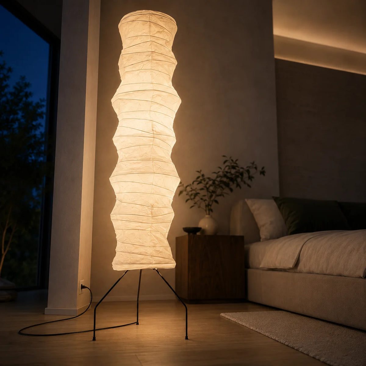 Floor Lamp Handcrafted Rice Paper Shade Bamboo Frame