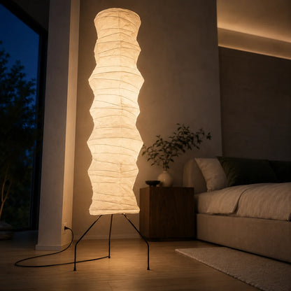 Floor Lamp Handcrafted Rice Paper Shade Bamboo Frame