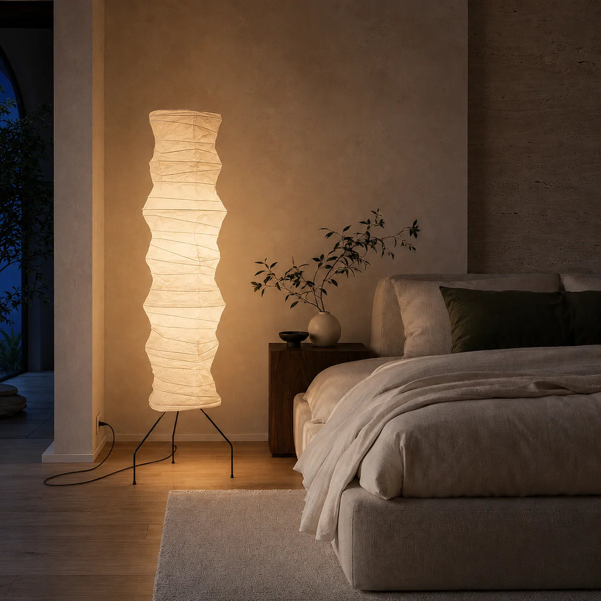 Floor Lamp Handcrafted Rice Paper Shade Bamboo Frame