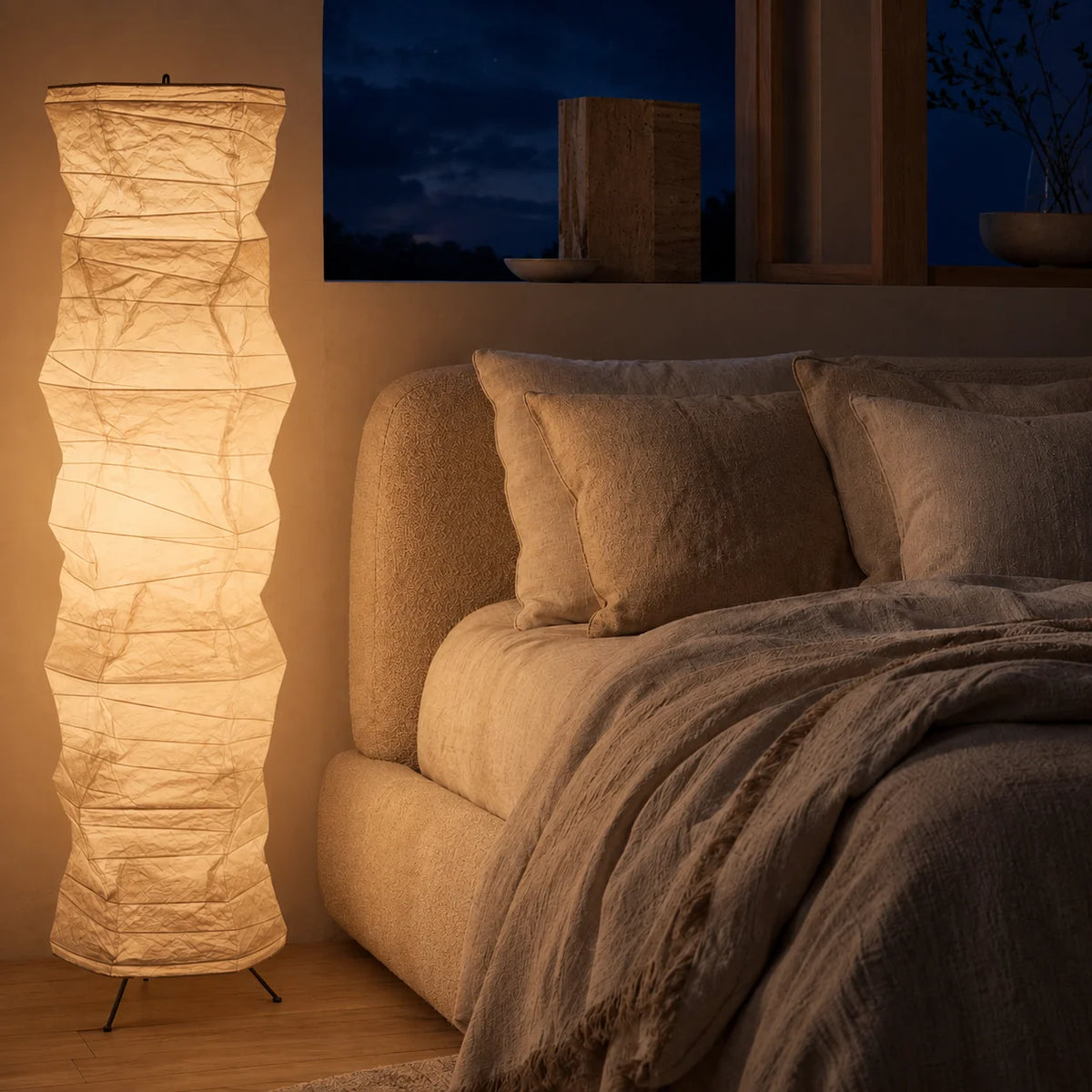 Floor Lamp Handcrafted Rice Paper Shade Bamboo Frame
