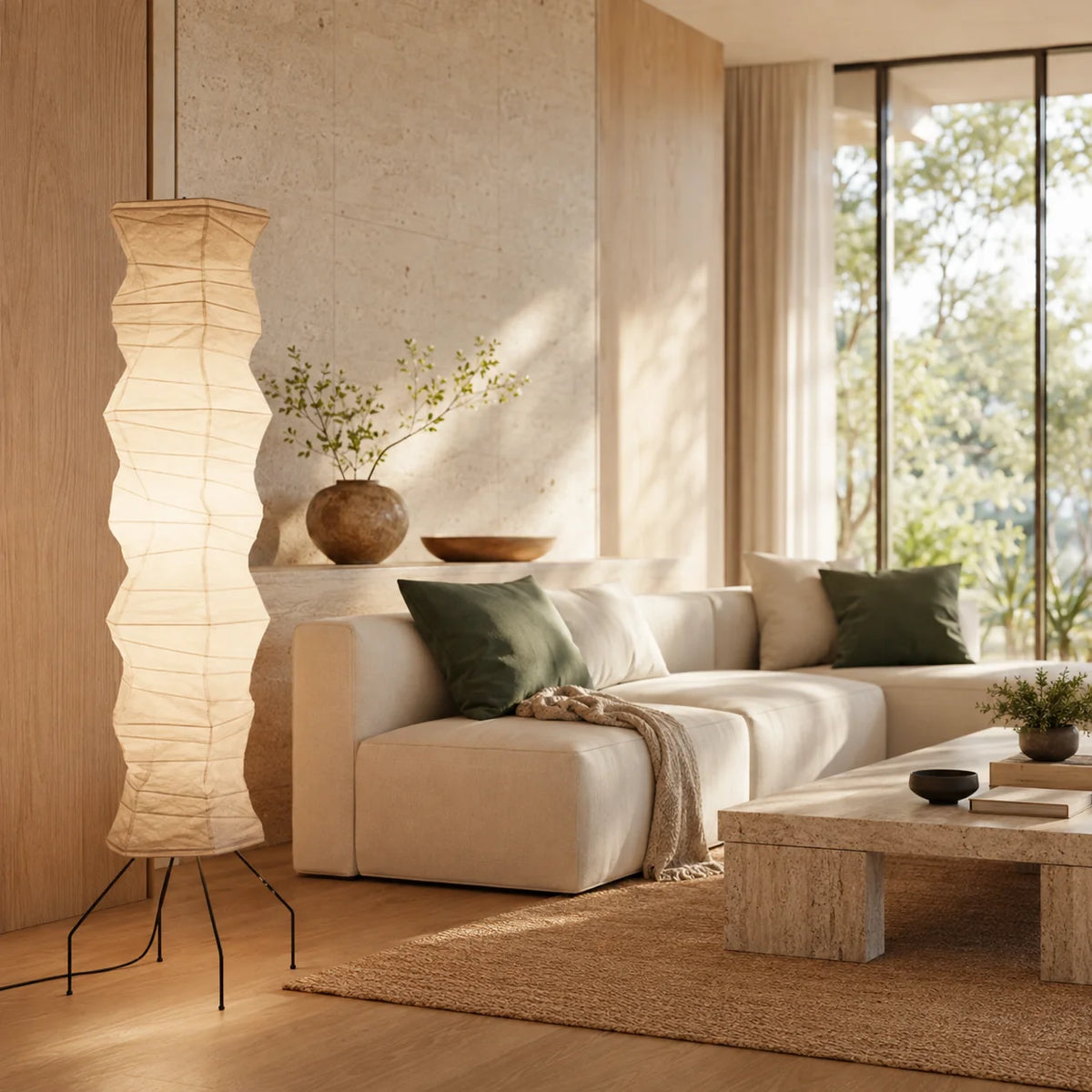 Floor Lamp Handcrafted Rice Paper Shade Bamboo Frame