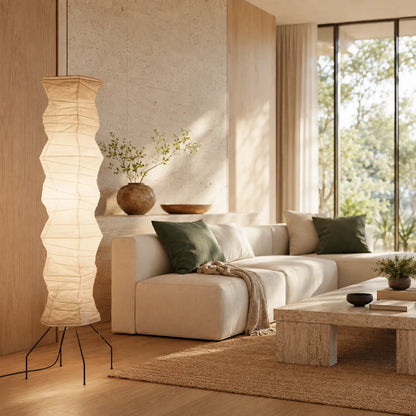 Floor Lamp Handcrafted Rice Paper Shade Bamboo Frame