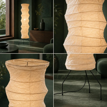 Floor Lamp Handcrafted Rice Paper Shade Bamboo Frame