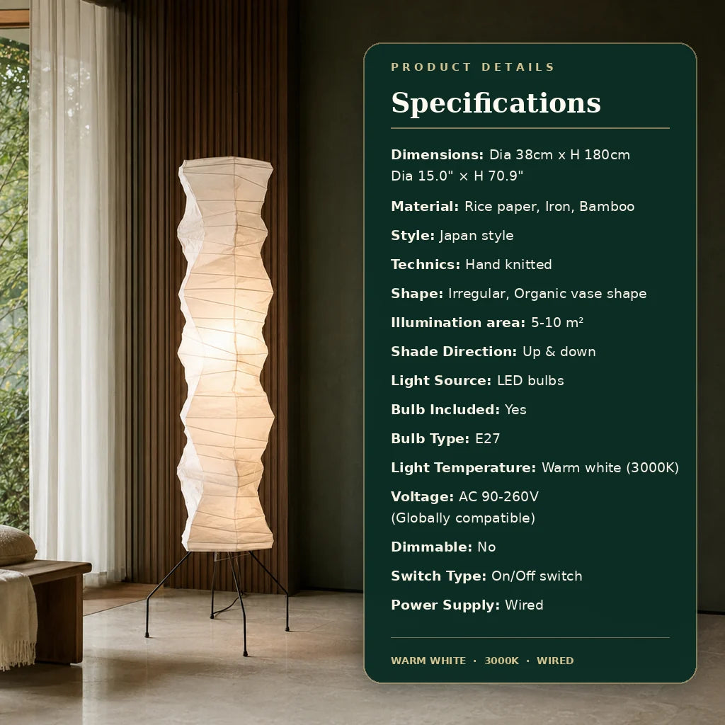 Floor Lamp Handcrafted Rice Paper Shade Bamboo Frame