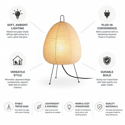 Floor Lamp Rice Paper Shade Black Tripod Plug-In