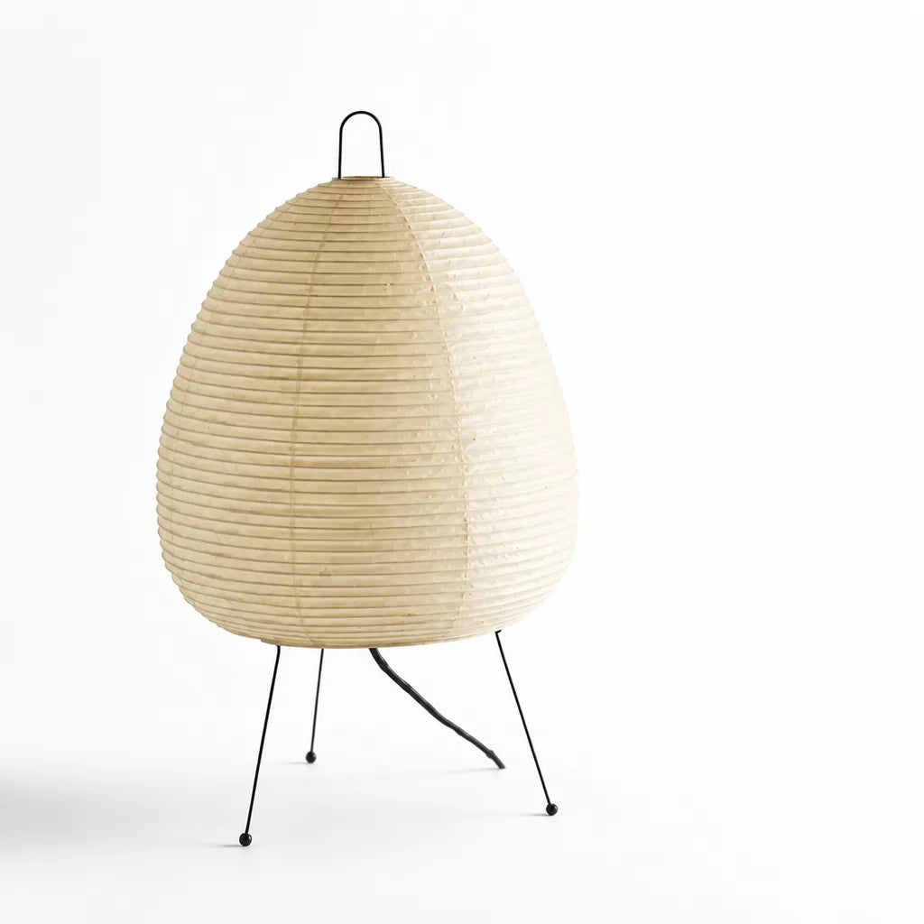 Floor Lamp Rice Paper Shade Black Tripod Plug-In