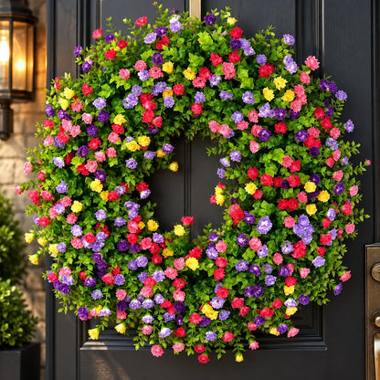 Floral Wreath Silk-Style Eucalyptus & Mini Blossoms 16 Inch