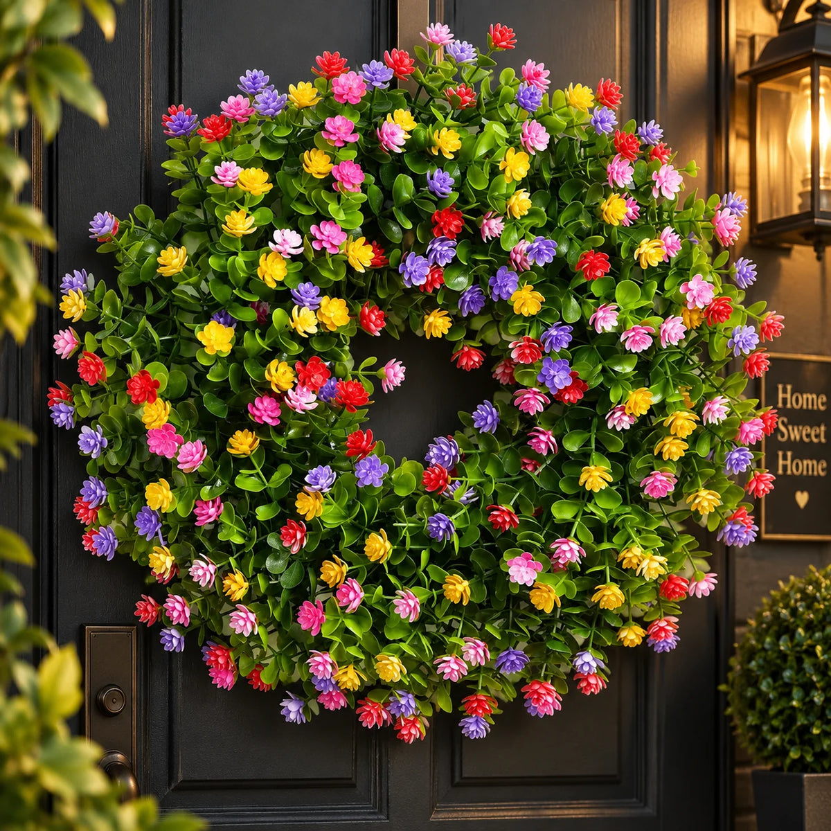 Floral Wreath Silk-Style Eucalyptus & Mini Blossoms 16 Inch