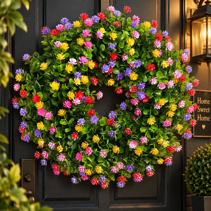 Floral Wreath Silk-Style Eucalyptus & Mini Blossoms 16 Inch