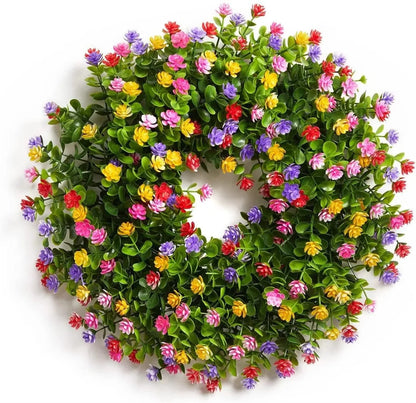 Floral Wreath Silk-Style Eucalyptus & Mini Blossoms 16 Inch