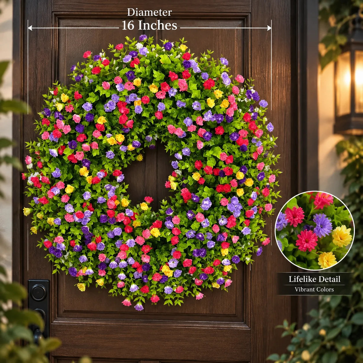 Floral Wreath Silk-Style Eucalyptus & Mini Blossoms 16 Inch
