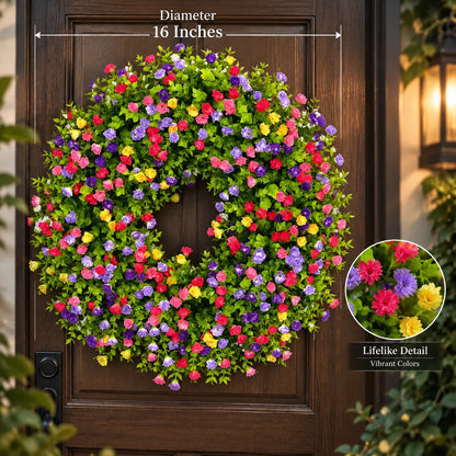Floral Wreath Silk-Style Eucalyptus & Mini Blossoms 16 Inch
