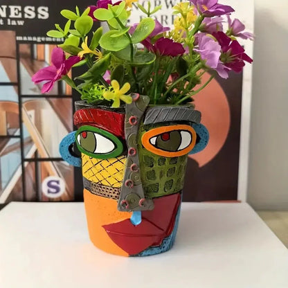 Flower Pot Ceramic Artistic Face Design & Vivid Color