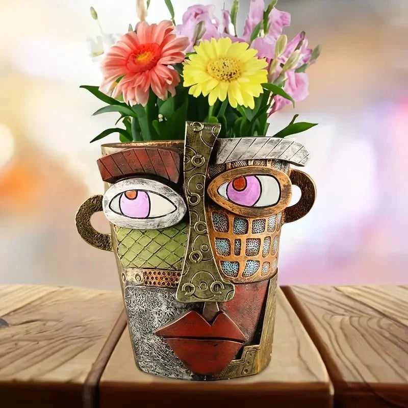 Flower Pot Ceramic Artistic Face Design & Vivid Color