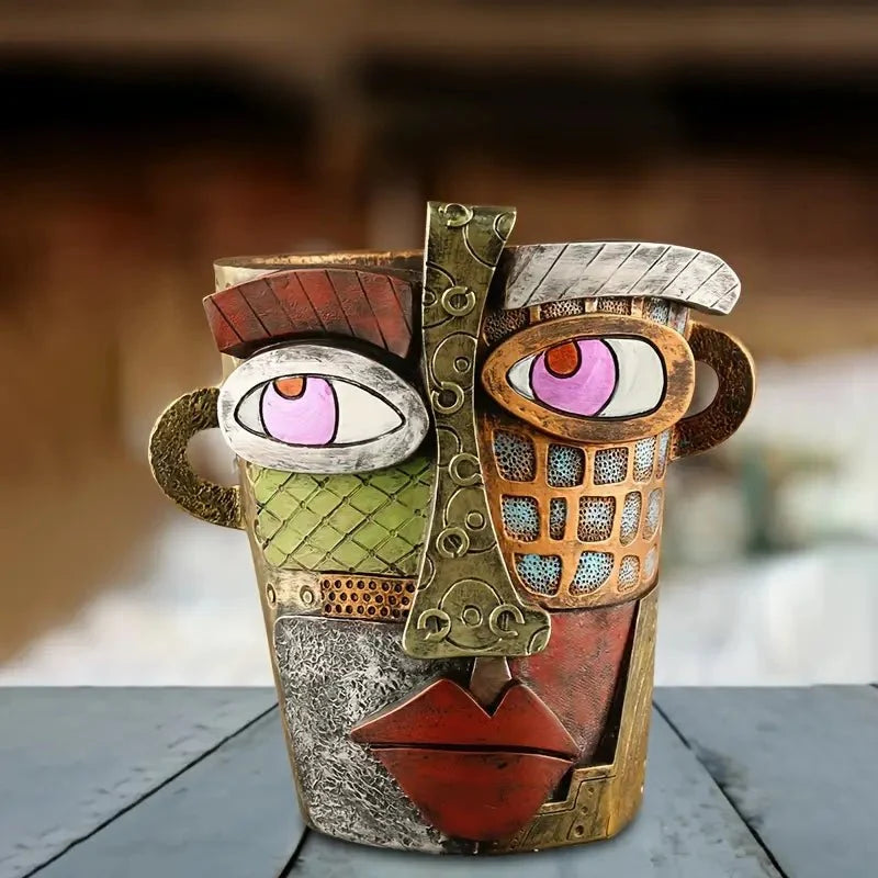 Flower Pot Ceramic Artistic Face Design & Vivid Color