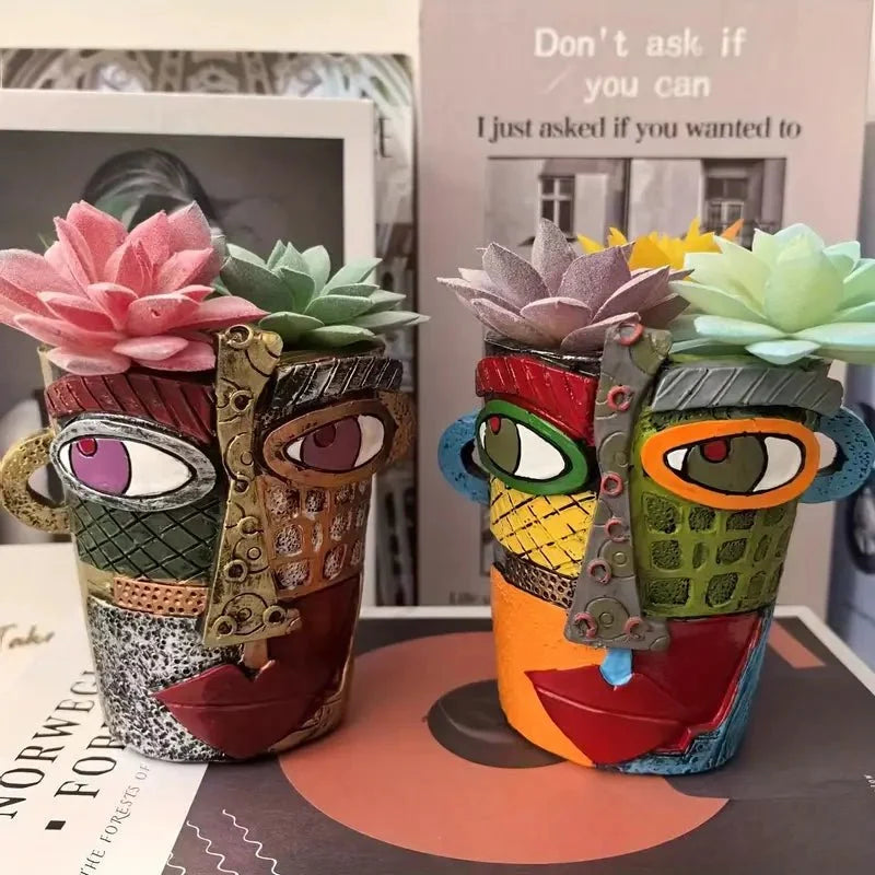 Flower Pot Ceramic Artistic Face Design & Vivid Color
