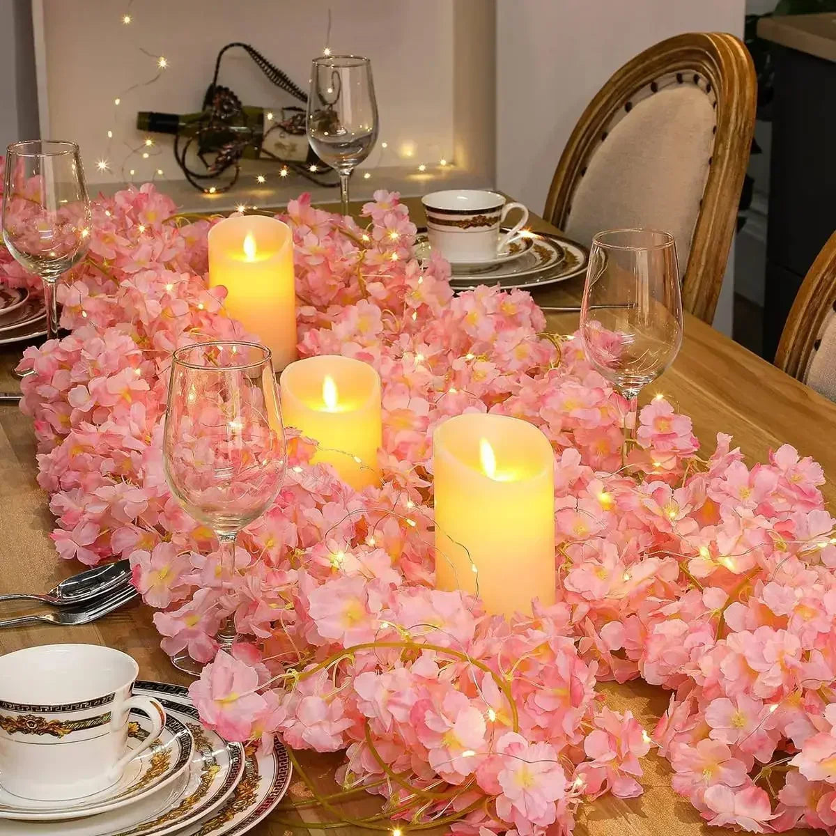 Flower String Lights Battery-Powered Warm White Artificial Blossom